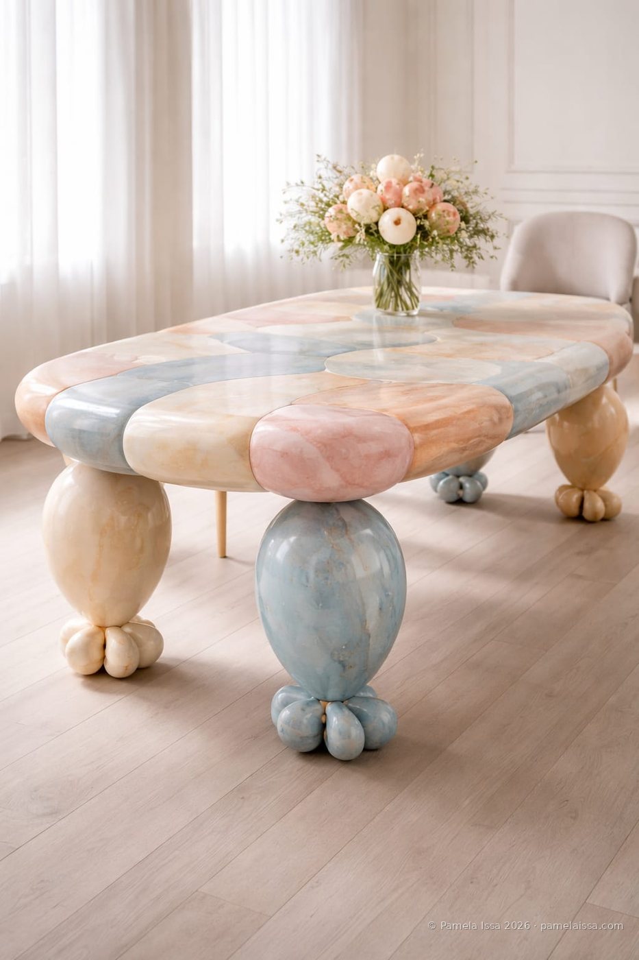 The finished dining table, original design by Pamela Issa