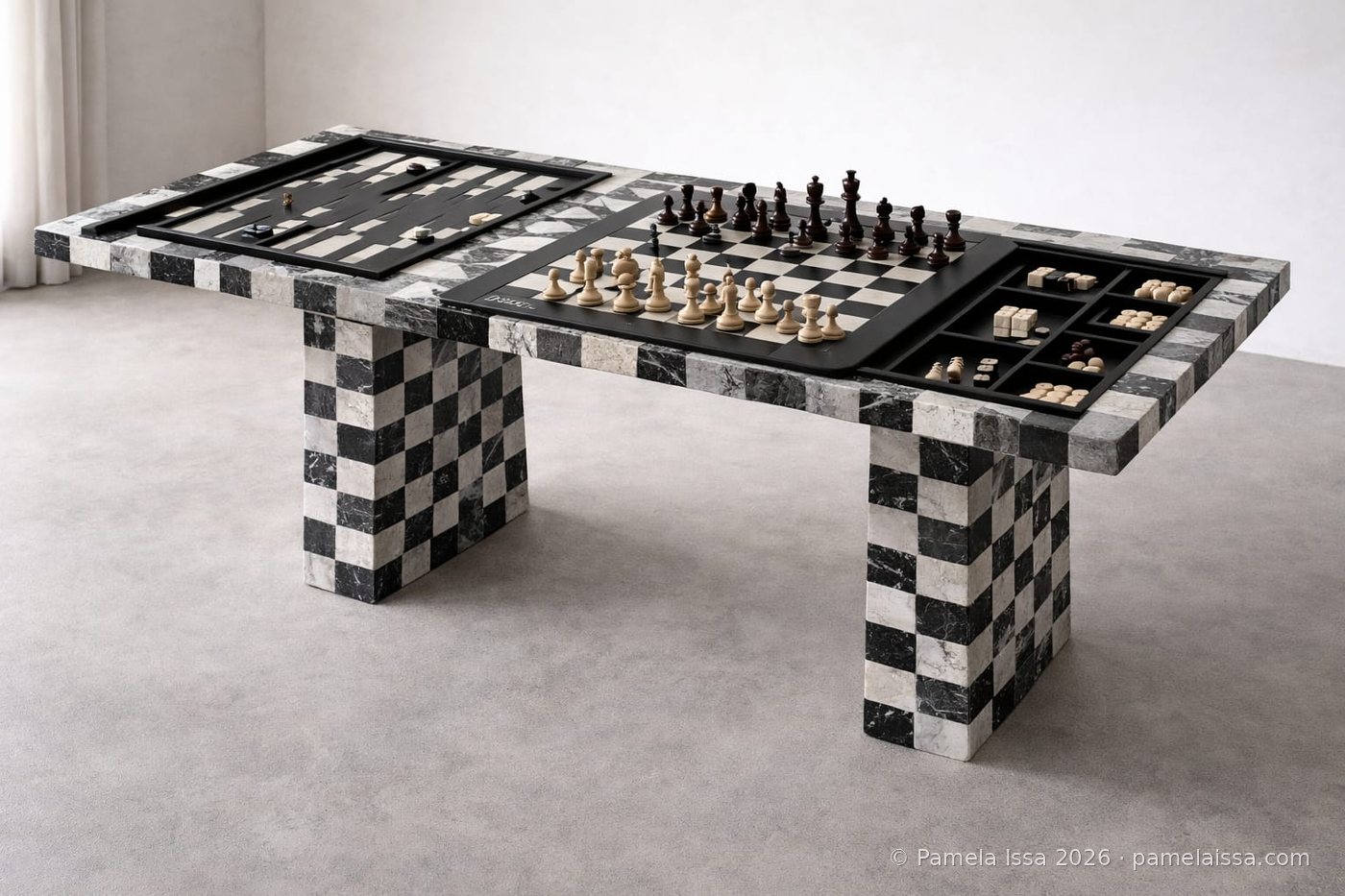 Games table, original design by Pamela Issa