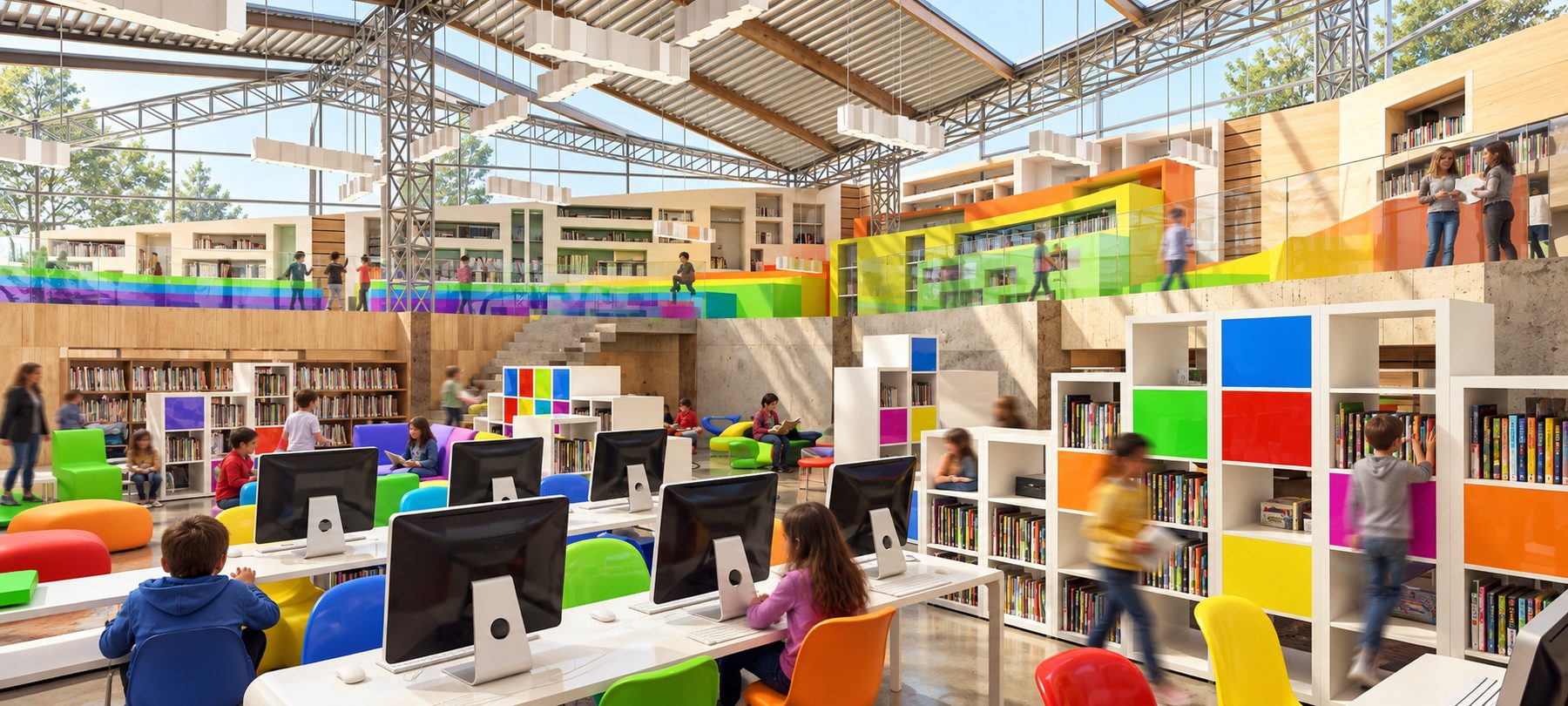 Study hall with shelving cubes